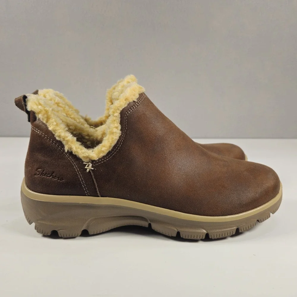 Skechers Easy Going Buried Womens 10 Brown Faux Fur Ankle Boots 49537 New